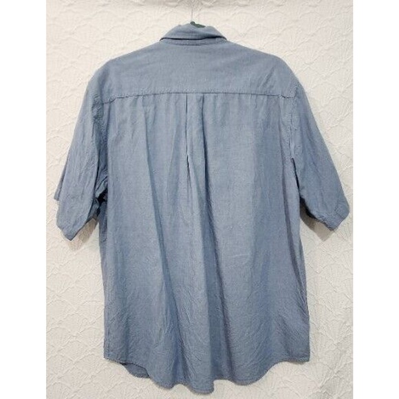 Carhartt Mens Large Blue Loose Fit Short Sleeve Button Up Western Workwear Logo - Picture 2 of 6